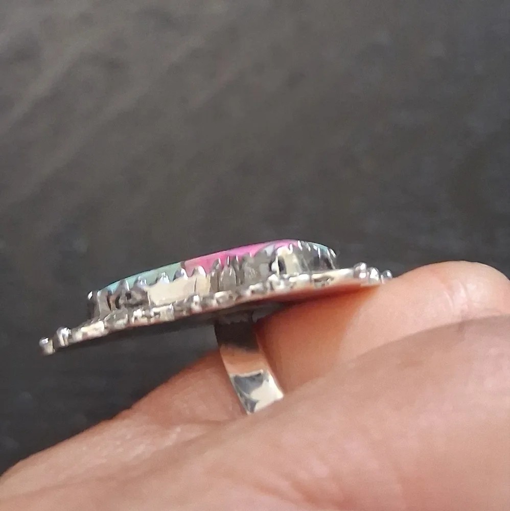 COTTON CANDY DAHLIA COW HEAD RING 925 STERLING SILVER ADJUSTABLE 6-8